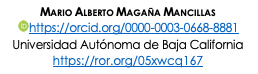 Cuadro de texto: MARIO ALBERTO MAGAÑA MANCILLAS
 https://orcid.org/0000-0003-0668-8881
Universidad Autónoma de Baja California
https://ror.org/05xwcq167


